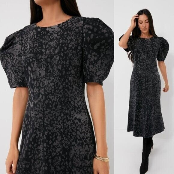 En Saison NEW Charcoal Gray Harlow Denim Animal Print Midi Dress Size XS